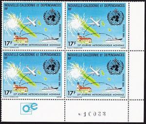 NEW CALEDONIA 1985 WORLD METEOROLOGY DAY corner block of 4 MNH..............5385