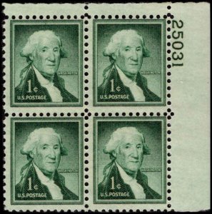 US #1031 GEORGE WASHINGTON MNH UR PLATE BLOCK #25031 DURLAND .30¢