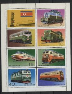 NORTH KOREA, MINISHEET LOCOMOTIVES 1976, MNH			