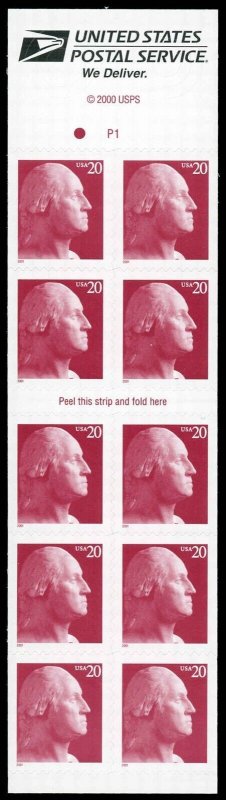 2001 20c George Washington, Pane of 10 Scott 3482 Mint F/VF NH