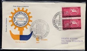 Italy FDC Venetia 1961 Stamp day not traveled couple