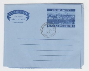 Guernsey 9d Airletter postmarked First Day in Herm 01 OC 1969