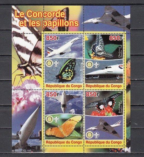 Congo Rep., 2005 issue. Butterflies & Concorde sheet. Scout Logo.