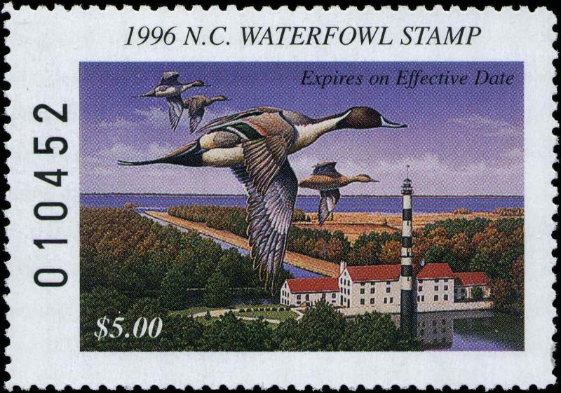 NORTH CAROLINA #14 1996 STATE DUCK STAMP PINTAILS/LIGHTHOUSE  by Robert Leslie