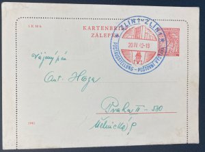 1942 Zlin Bohemia Germany Postal Stationery Postcard Cover To Prague