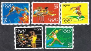 United States #2553-57 29¢ Summer Olympics (1991). Five singles. MNH