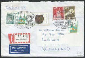 GERMANY 1991 Registered airmail cover to New Zealand - nice franking.......56399