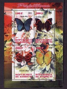 Djibouti-unused NH sheet of 4-Insects-Butterflies-Flower