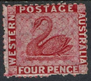 WESTERN AUSTRALIA 1864 SWAN 4D WMK CROWN CC REVERSED PERF 12½ 
