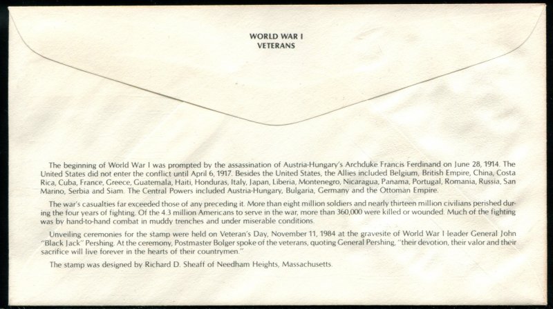 2154 US 22c World War I Veterans FDC,   Artmaster cachet