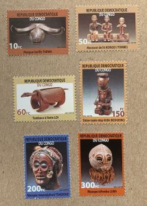 Zaire 2002 Masks and Handicrafts, MNH. Scott 1615-1620, CV $13.00