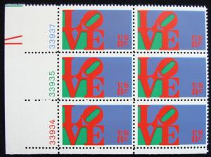 US #1475 MNH Plate Block of 6 Love SCV $1.00 L10