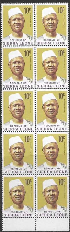 Sierra Leone #427 bottom edge block of 10 MNH 1972