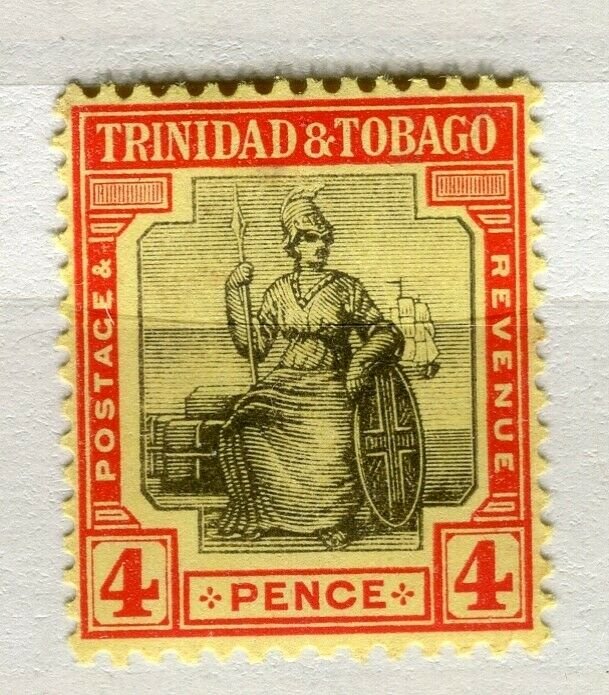 TRINIDAD; 1913 early Britannia issue Mint hinged 4d. value