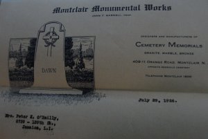 1926 Registered Letter Envelope – 22c Montclair Monumental Works NJ