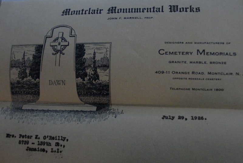 1926 Registered Letter Envelope – 22c Montclair Monumental Works NJ