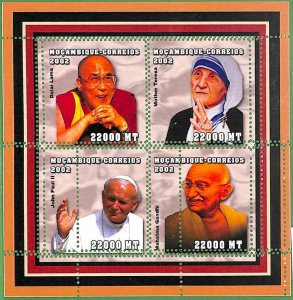 A2233 - MOZAMBIQUE - ERROR: MISPERF - 2002, Mother Theresa, Dalai Lama, Gandhi