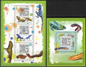 Guinea 2013 Reptiles Lizards Snakes Sheet + S/S MNH