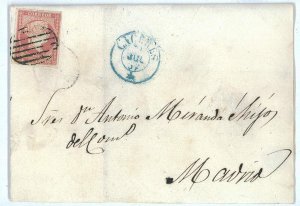 P0120 - SPAIN - POSTAL HISTORY - #48 on cover from CACERES blue postmark 1857-