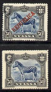 Nyassa Company 1911 Zebra 50r with REPUBLICA overprint om...