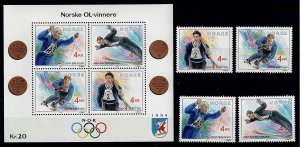 Norway 1021 MNH S/S + stamps Winter Olympics Gold Medalists ski skiing