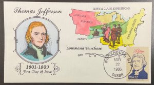 2216c Collins Hand Painted cachet Thomas Jefferson, Ameripex ‘86 FDC