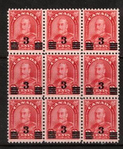 Canada #191i Very Fine Never Hinged Extended Moustache Block Of Nine