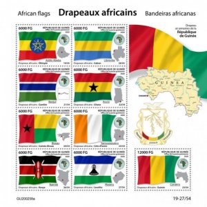 Guinea - 2020 African Flags, Ethiopia, Gabon - 9 Stamp Sheet - GU200258a