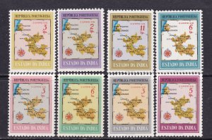 Portuguese India Scott 552-559, 1957 Map Issue, VF MNH. Scott $11 as hinged