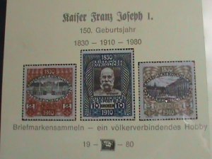 AUSTRIA-1980  AUSTRIA STAMP-150TH ANNIVERSARY-STAMP SHOW  MNH- IMPERF: S/S VF