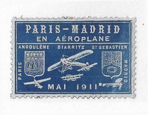 France 1911 Semi Official Airmail 'Paris - Madrid'  OG VF