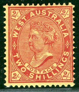 WESTERN AUSTRALIA QV Stamp SG.124 2s Bright Red/Yellow Mint LMM Cat £85 GBLUE129