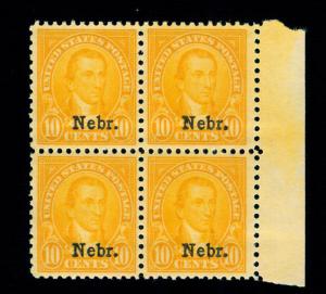 MOMEN: US STAMPS #679 NEBR. MINT OG NH BLOCK OF 4 XF