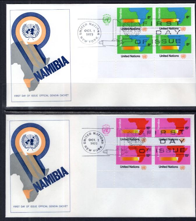 UN New York 240-241 Namibia Plate Blocks Geneva Set of Two U/A FDC