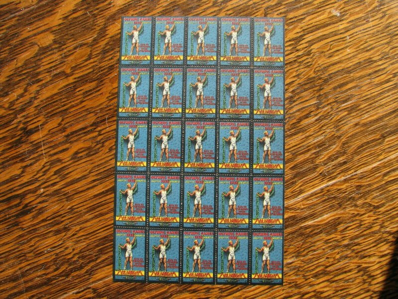 1932 United States US Los Angeles Olympic Poster Stamp Label Sheet of 25 MNH OG