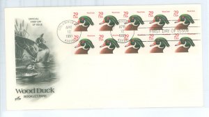 US 2485a 1991 Wood Duck booklet pane of 10; u/a FDC with artcraft cachet