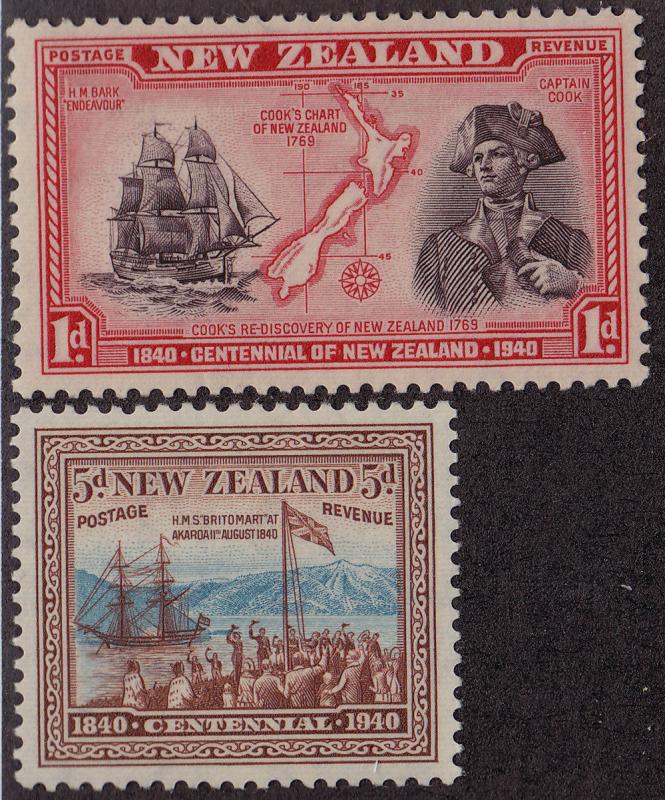 NEW ZEALAND MLH Scott # 230, 236 Captain Cook & HMS Britomart (1 Stamp) -5 (2)