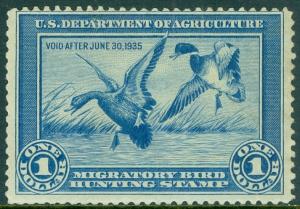 EDW1949SELL : USA 1934 Sc #RW1 Mint, appears Never Hinged but regummed Cat $700