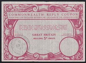 GB 1967 5d Commonwealth Reply Coupon - Wallingford  cds....……………….......A5823