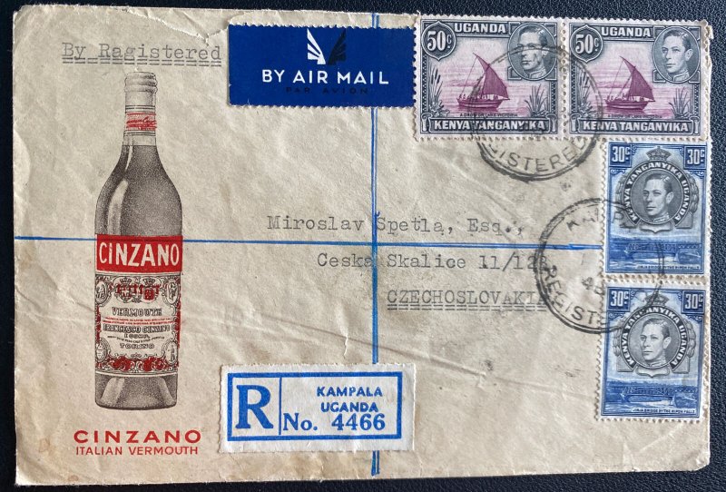 1948 Kampala Uganda British KUT Advertising  Cover To Skalice Czechoslovakia