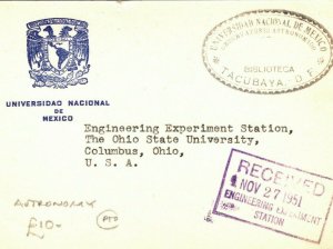 MEXICO Card UNIVERSITY Tacubaya ASTRONOMY OBSERVATORY USA Columbus 1951 LS171