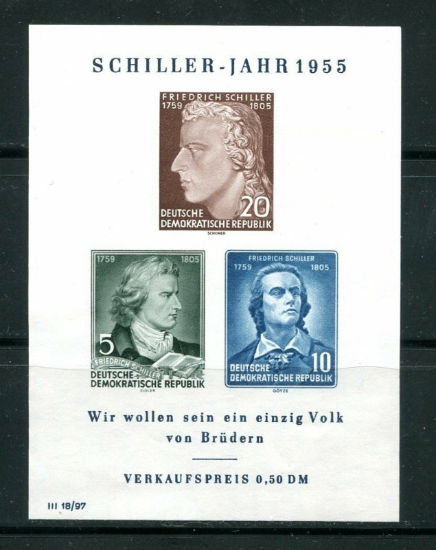 x84 - GERMANY DDR 1955 Schiller Souvenir Sheet. IMPERF. Unmounted Mint MNH