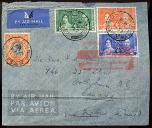 ?Jusqua airmail KENYA UGANDA TANG to BC Canada, 1937 RARE scarce cover