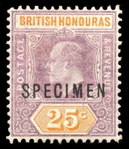 B. Honduras 1904 KEVII 25c purp & orang BROKEN M IN SPECIMEN MLH. SG 89s var 