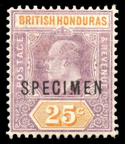 B. Honduras 1904 KEVII 25c purp & orang BROKEN M IN SPECIMEN MLH. SG 89s var