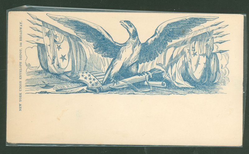 US  Civil War Patriotic cover/Eagle with Flags (blue) published by New York Union Envelope depot, 144 Broadway unused