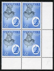 SWAZILAND SG102w 1962-66 25c variety WMK INVERTED Corner Block U/M