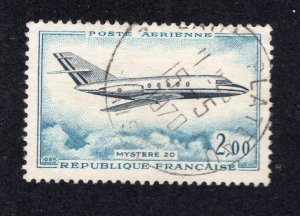 France 1965 2fr Mystere 20 Jet Airmail, Scott C41 used, value = 25c