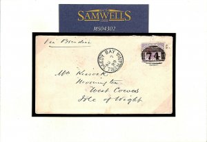 Australia States TASMANIA *Sandy Bay* Cover 6d Platypus 1889 Cowes IOW MS4302