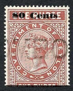 Ceylon Telegraph SGT92 80c on 1r Red-brown Type 87 Cat 11 only 4000 printed